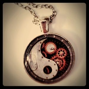 Steampunk yin yang pendent with chain necklace